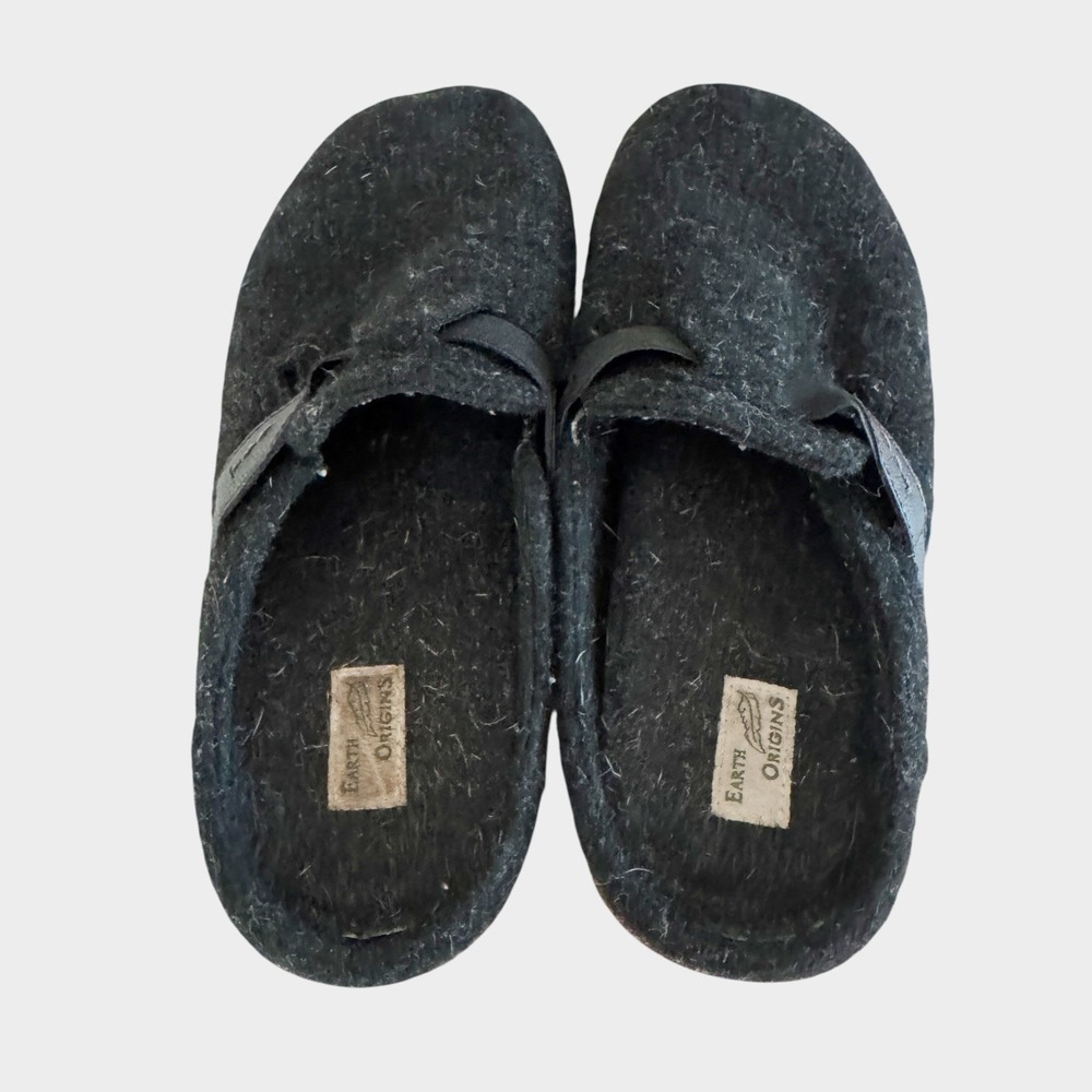Earth Origins Jenna Clogs Blue Felt Slip On Charcoal Gray Strap Womens Size 10M